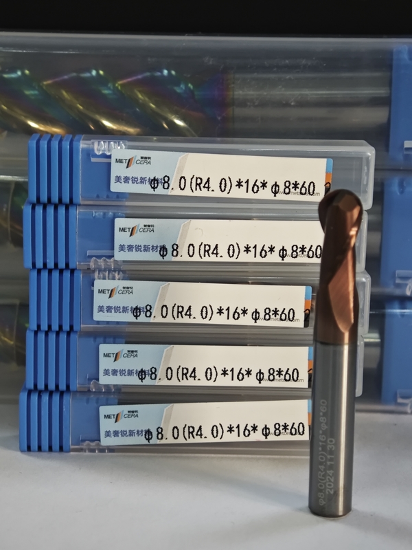 MPB2 บอลคาร์ไบด์แข็ง จมูกปลาย Mill 2 ฟลอยท์ HRC55-HRC60 R0.5-10,8mm, Φ8.0(R4.0) x16x8Dx60mm