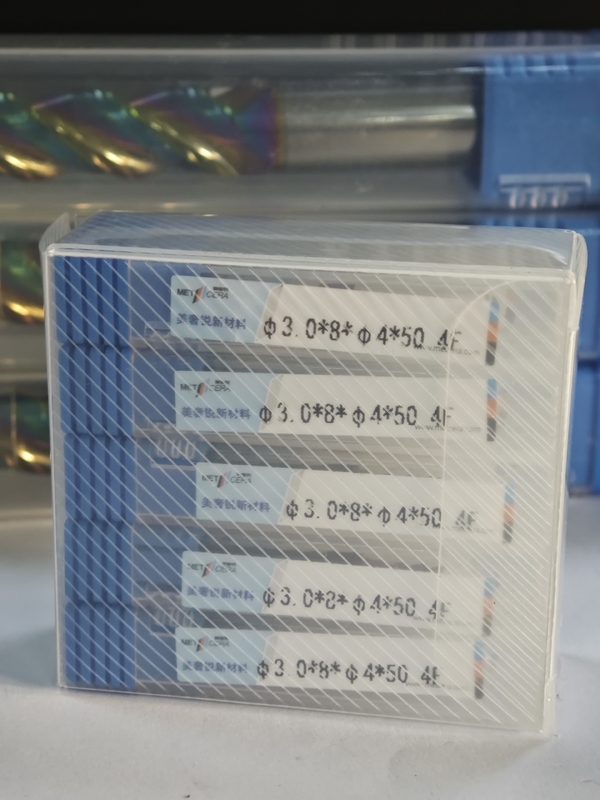 MPE4 การเคลือบ AlCr การเคลือบ HRC55-60 เครื่องตัดการเคลือบคาร์ไบดแข็ง 4 ฟลอยท์ Flat End Mill 3mm φ3.0 x 8 x φ4 x 50mm