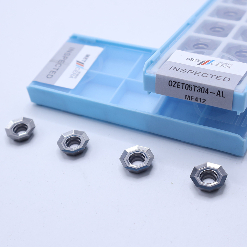 MF412 เกรดรูปแปดเหลี่ยม การใส่คาร์บิด OZET05T304-AL สําหรับการหมุนของอลูมิเนียมเหล็กไร้ขัด