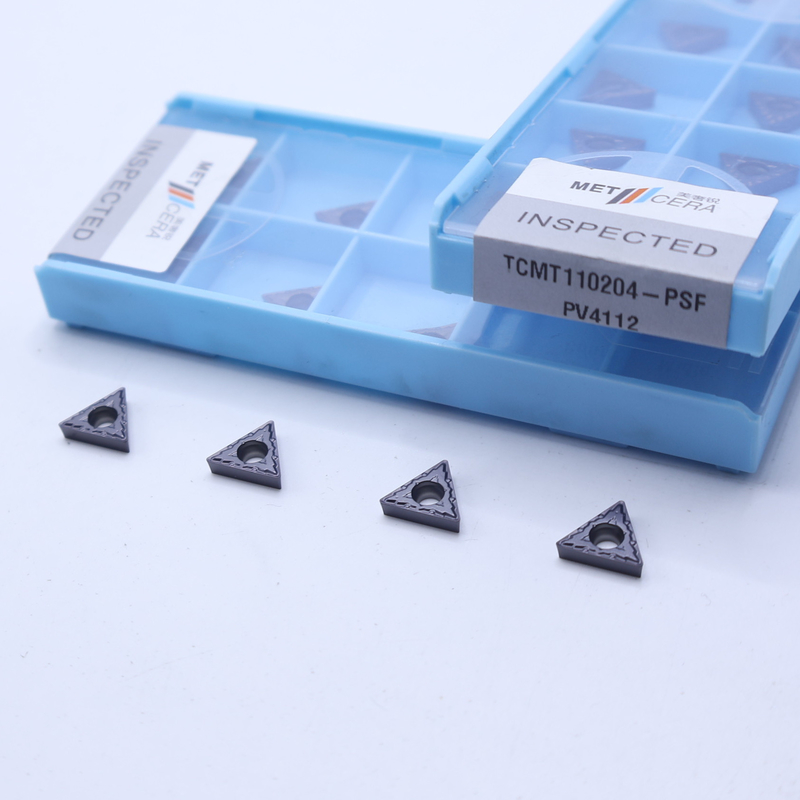 TCMT110204 การใส่คาร์ไบดวอลฟ์สเทนสําหรับการหมุนภายใน PVD ปกแต่งด้วย PSF จบ Chipbreaker สีเทาสแตนเลสสแตนเลส Workpiece