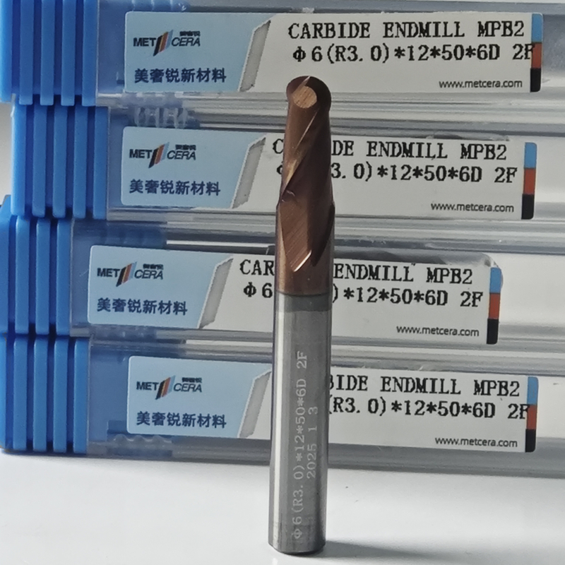 MPB2 บอลคาร์ไบด์แข็ง ปลายจมูก Mill 2 ฟลอยท์ HRC55-HRC60 R0.5-10 6mm Φ6.0 R3.0 X12x6Dx50mm AlCr การเคลือบสําหรับการจัดส่งในเวลาที่ถูกต้อง