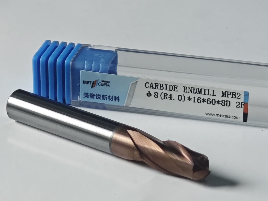 MPB2 บอลคาร์ไบด์แข็ง จมูกปลาย Mill 2 ฟลอยท์ HRC55-HRC60 R0.5-10,8mm, Φ8.0(R4.0) x16x8Dx60mm