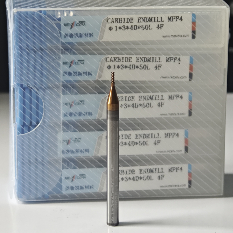 MPF4 คาร์ไบดแข็ง 4 ฟลอยท์ Flat End Mill 1 มม สําหรับการตัดเหล็กก๊าบอน Φ1x3x4Dx50 มม
