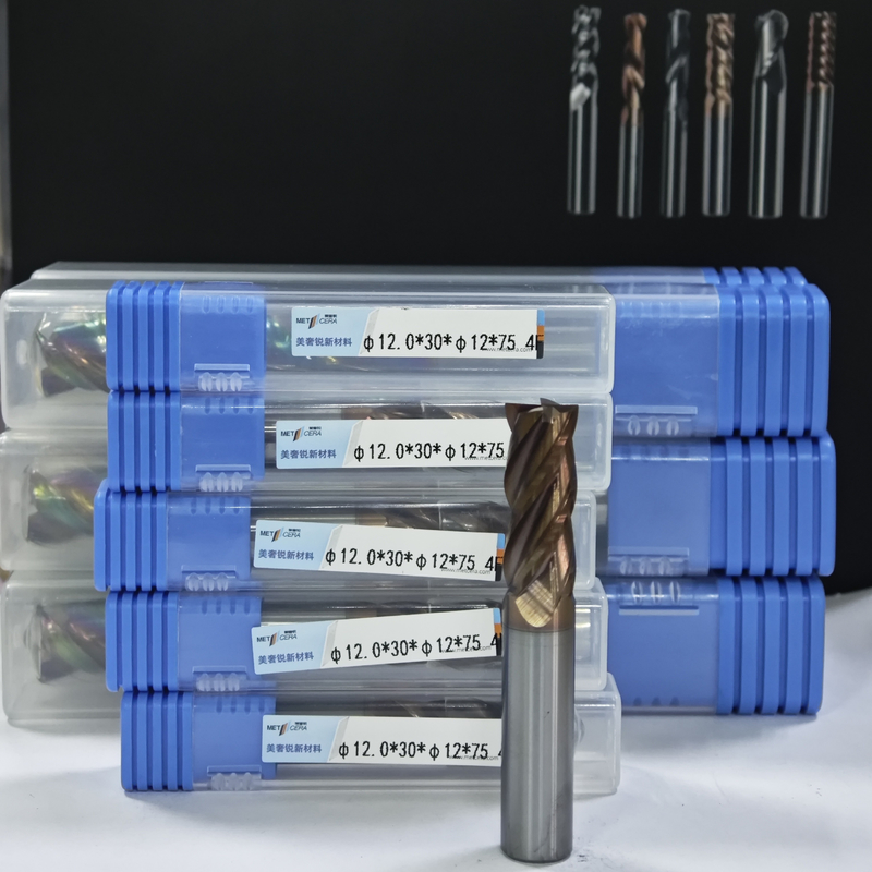 MPE4 เครื่องตัดการบดคาร์ไบด์แข็ง 4 ฟลอยท์ เครื่องบดปลายราบ เครื่องบด CNC เครื่องตัด AlCr การเคลือบ 12 มม ชิ้นงาน φ12.0 x 30 x φ12 x 75 มม